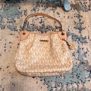 Michael Kors Tan and Cream Monogram Shoulder Bag